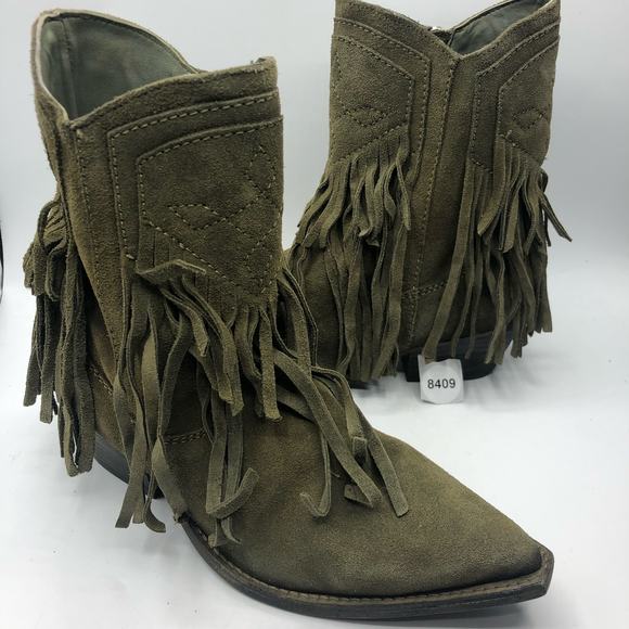 Free People Lawless Fringe Dark Green Suede Western Boots Size EU 38.5 / US 8.5 - Picture 10 of 10